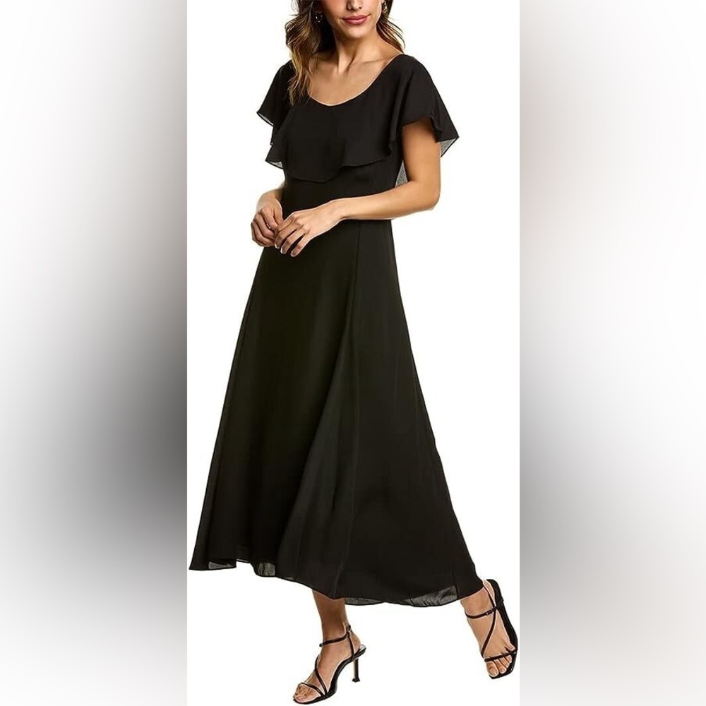 Theory Scoop-Neck Black Ruffled Midi Dress Size 6 Originally $375